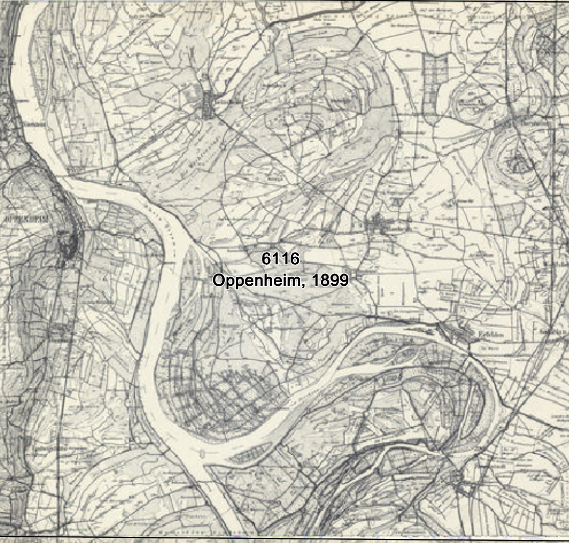 Historical map, Messtischblatt 6116 Oppenheim from 1899, showing the Rhein meander near Geinsheim